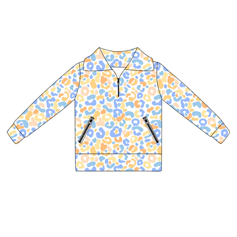 Baby Girls Blue Leopard Zip Pocket Yoga Top Pullover Preorder
