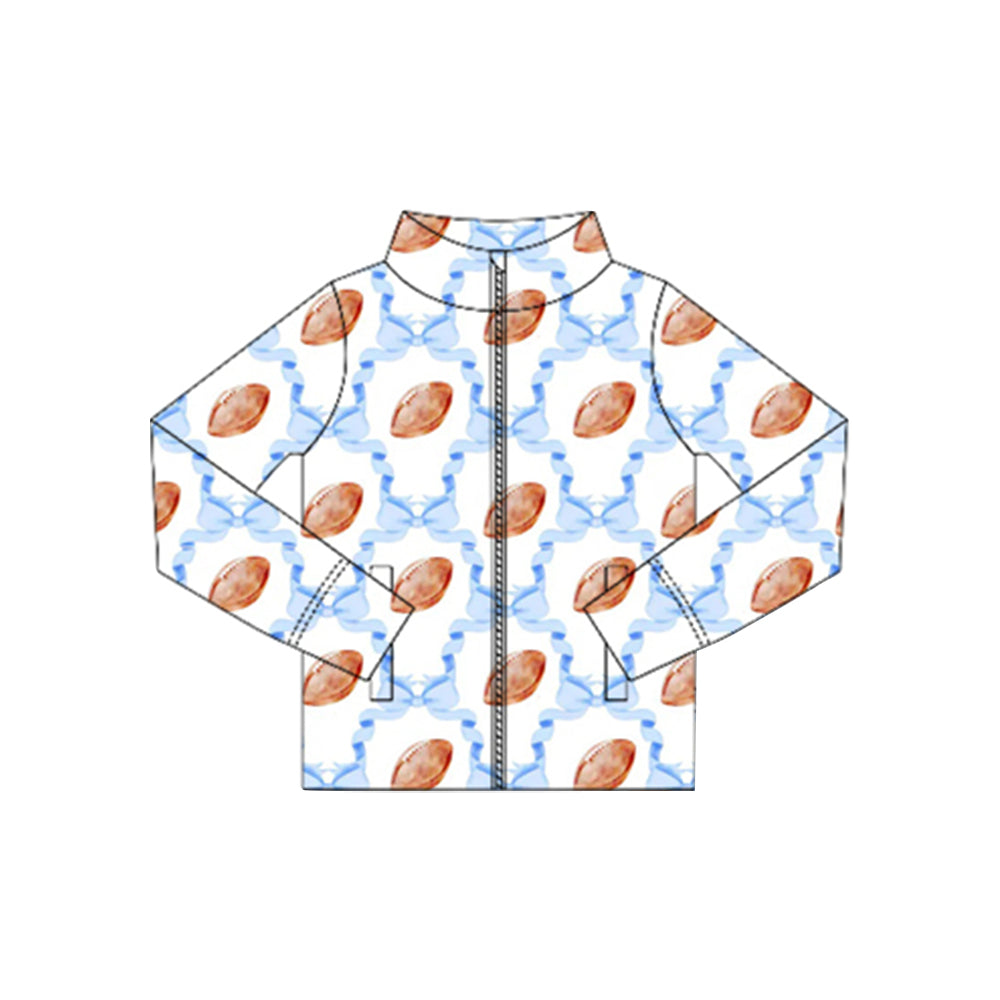 Blue bow football girls long sleeve yoga zip shirt preorder