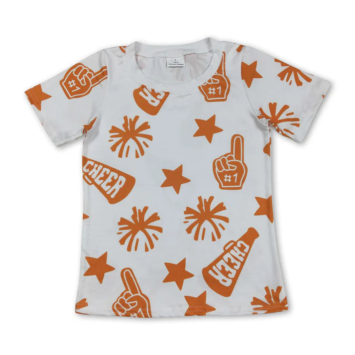 Kids girls short sleeve orange cheer shirt