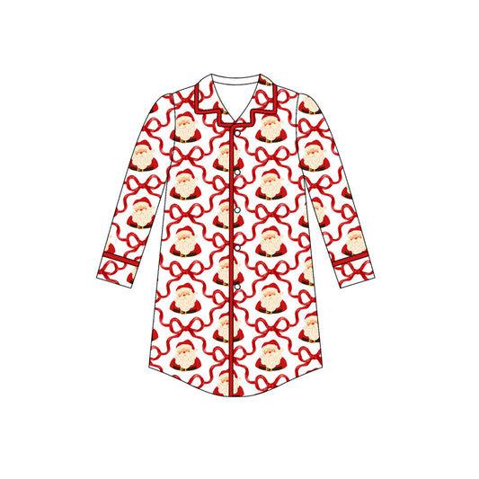 Adult women Christmas Santa Claus red bow button t-shirt dress night gown preorder