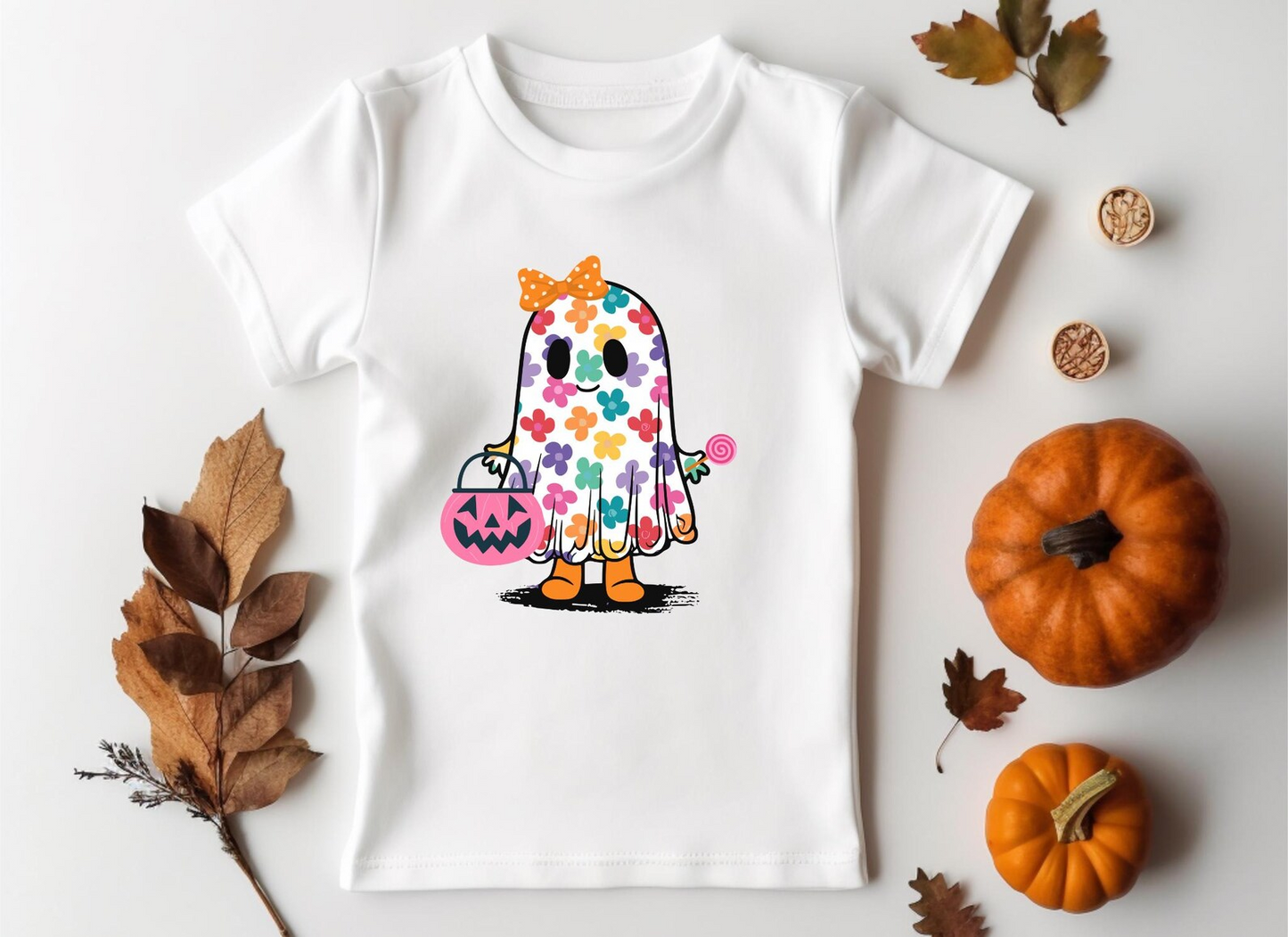 Kids girls short sleeve flowers ghost shirt preorder