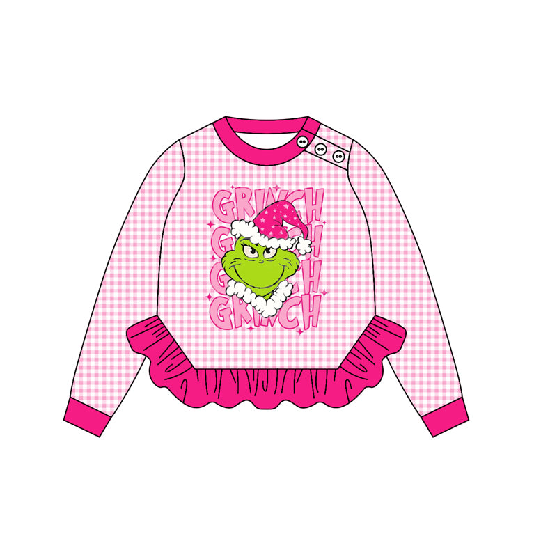 Christmas green face girls kids long sleeve top preorder