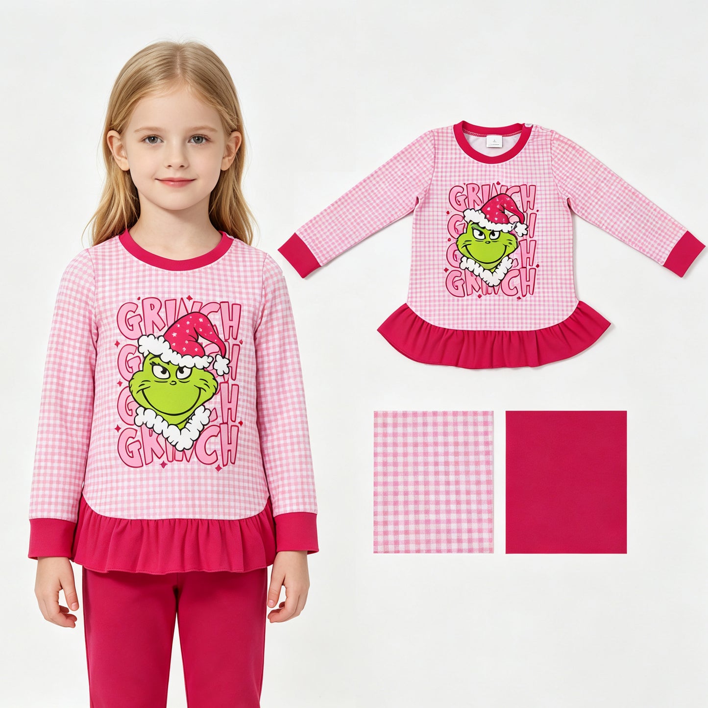 Christmas green face girls kids long sleeve top