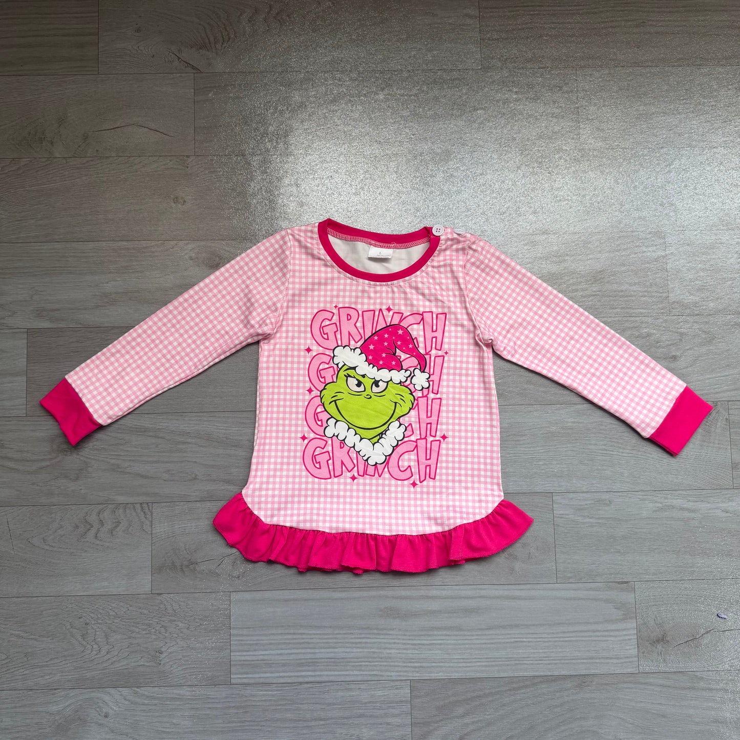 Christmas green face girls kids long sleeve top preorder