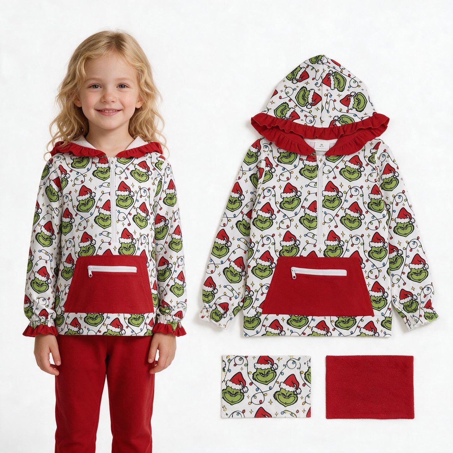Christmas green face girls long sleeve hoodie top