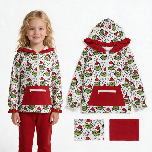 Christmas green face girls long sleeve hoodie top