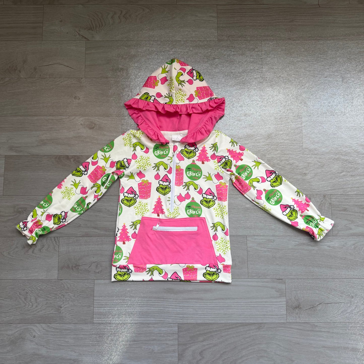 Kids long sleeve Christmas green face hoodie top t-shirt preorder