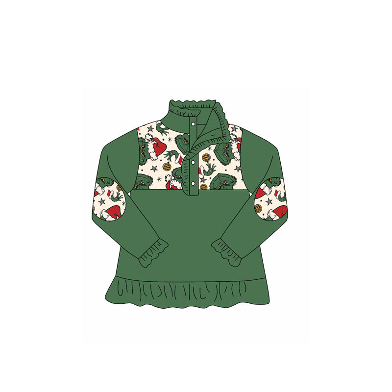 Christmas green face girls long sleeve zip pullover preorder