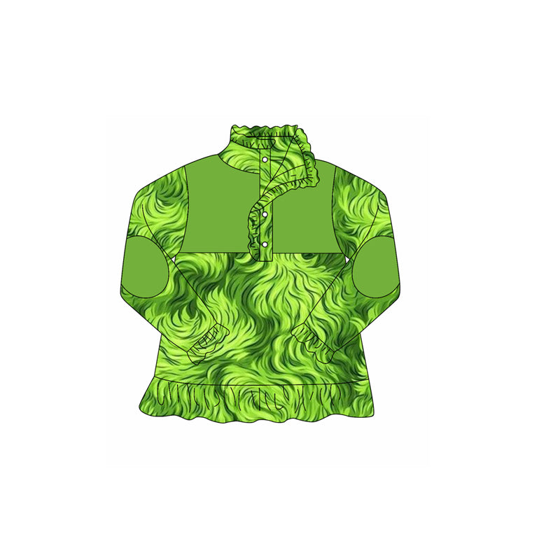 Christmas green face girls long sleeve zip pullover top preorder