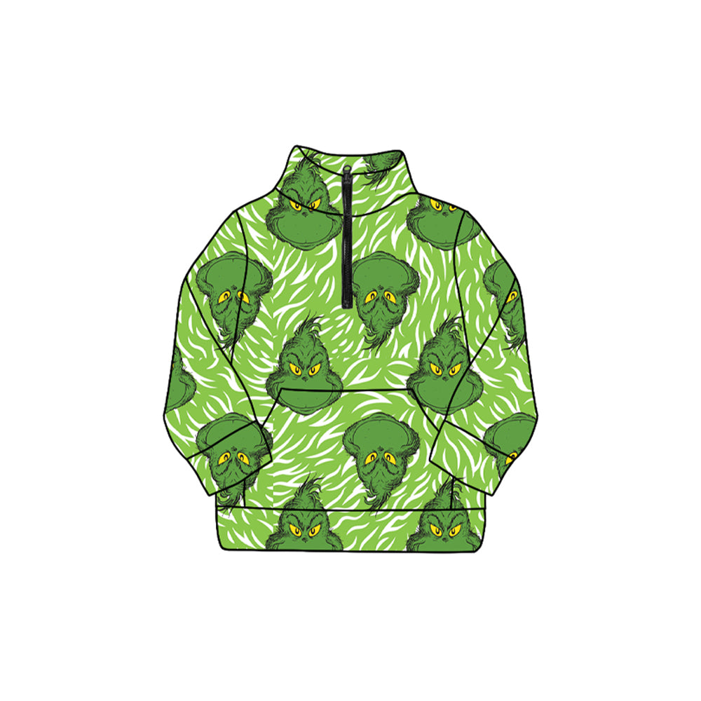 Christmas green face long sleeve zip pullover top preorder