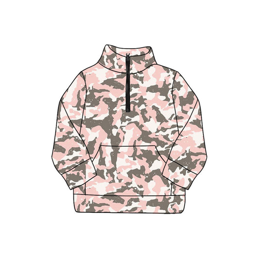 Adult women grey pink camo long sleeve pullover top preorder