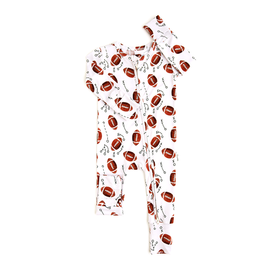 Football design toddle baby zip romper preorder