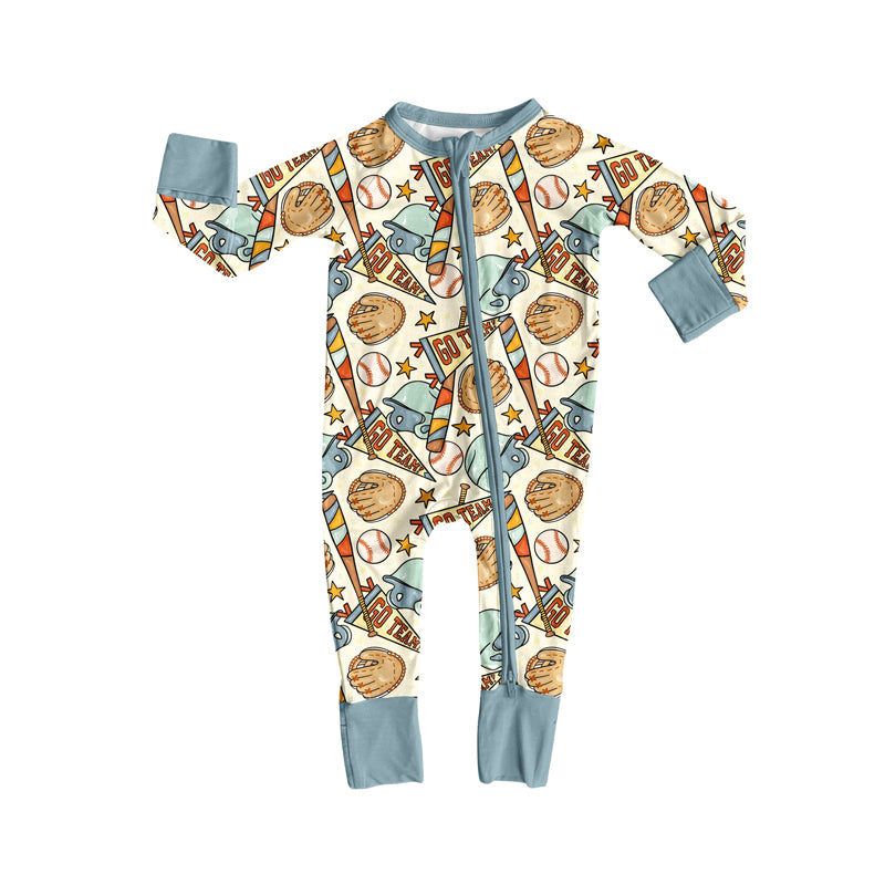 Go team baseball design toddle baby zip romper preorder
