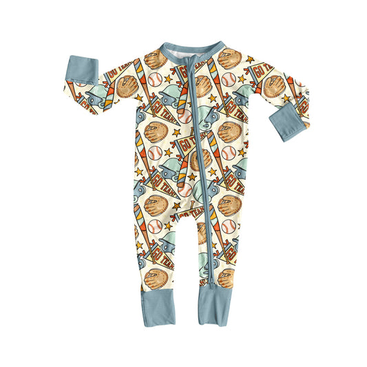 Go team baseball design toddle baby zip romper preorder