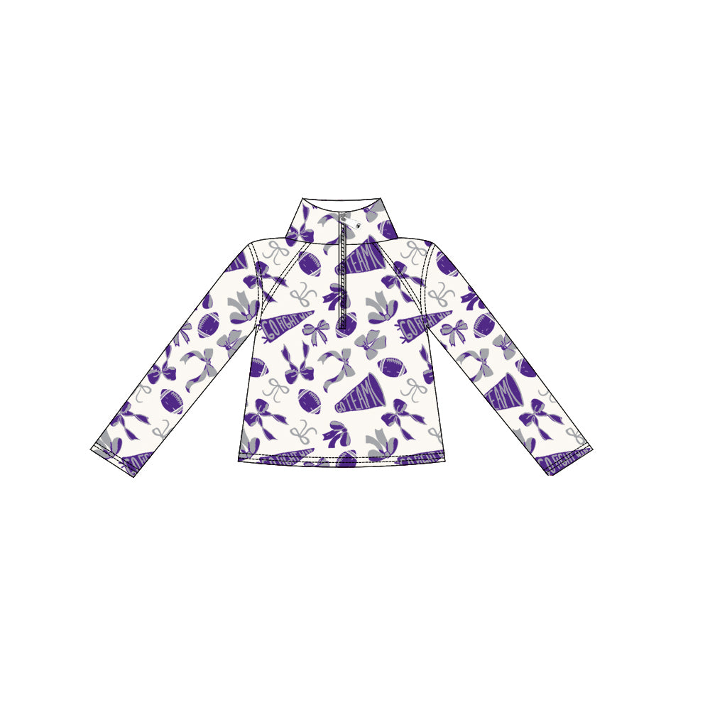 Purple cheer design girls long sleeve yoga zip shirt preorder