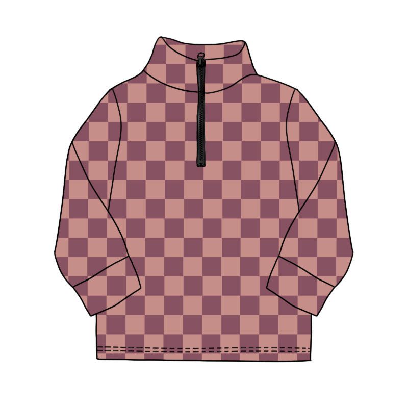 Purple checkered girls long sleeve yoga pullover preorder