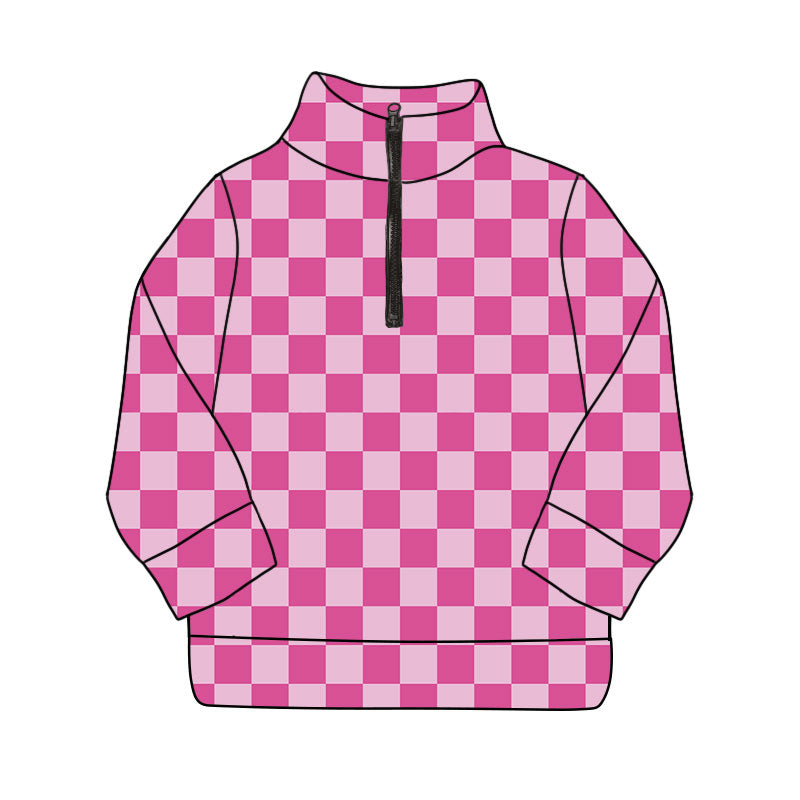 Pink checkered girls long sleeve yoga pullover preorder