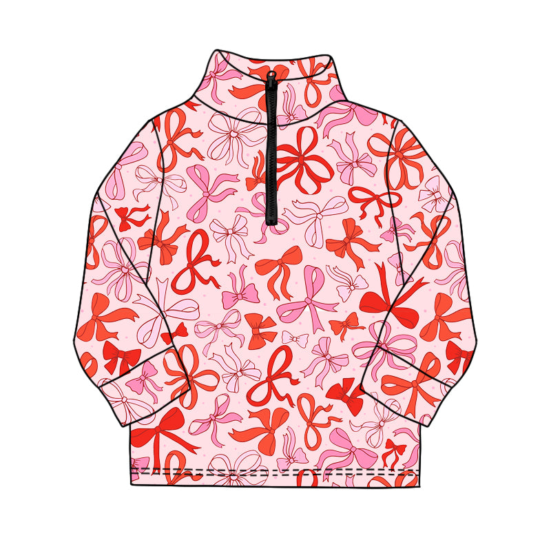Red pink bow girls long sleeve yoga pullover preorder
