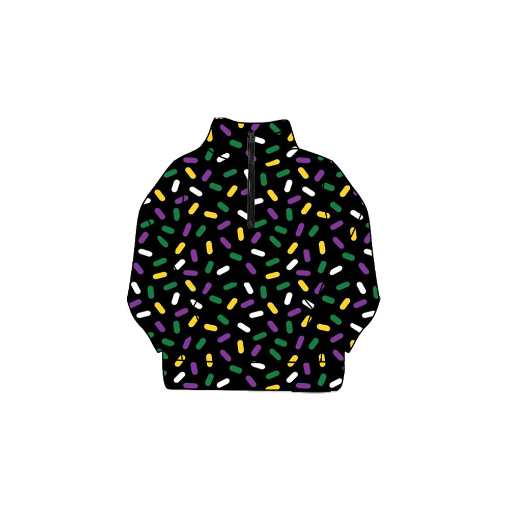 Mardi Gras sprinkle design girls long sleeve yoga pullover preorder