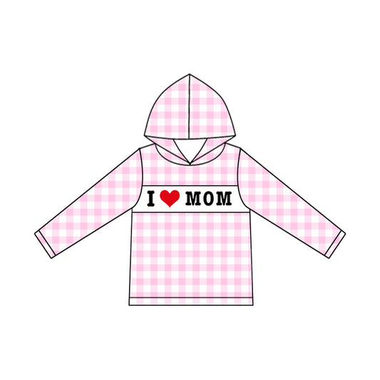 I love mom girl pink plaid long sleeve hoodie top preorder
