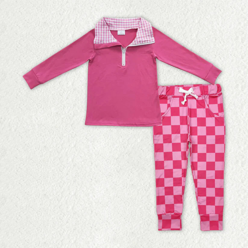 Pink pullover top matching pants kids  girls Valentines day outfit