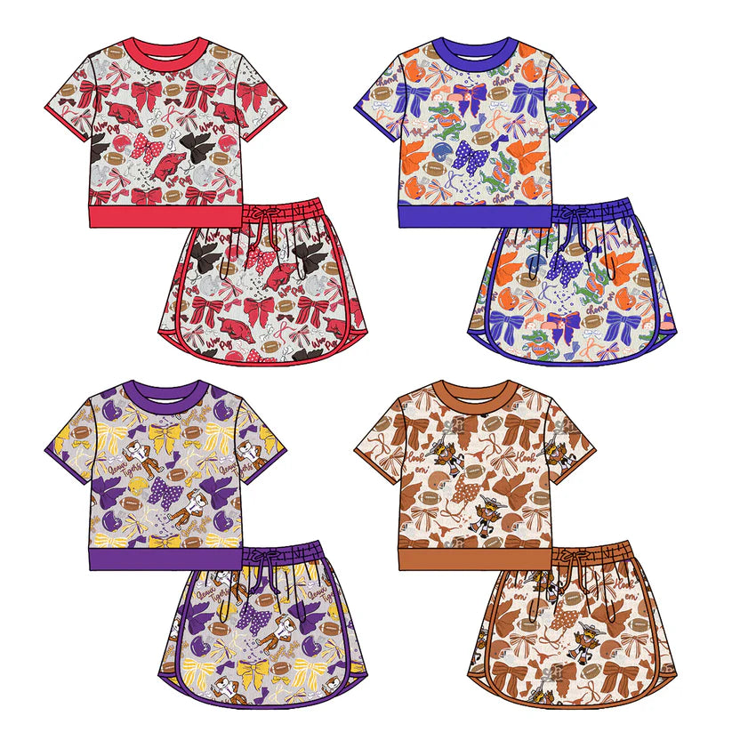 Toddle girls wholesale custom football team design short sleeve set