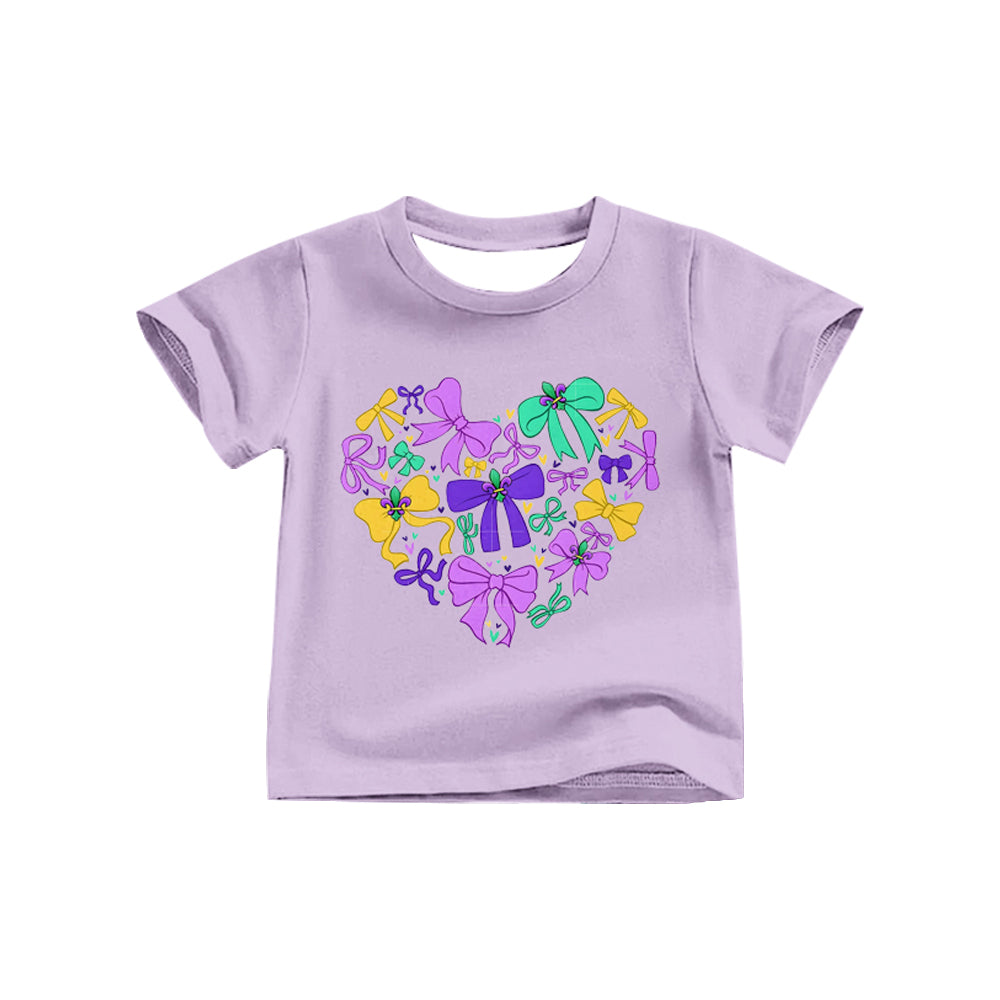 Mardi Gras bow design girls short sleeve top preorder