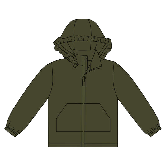 Dark green color kids girls long sleeve cotton hoodie top preorder