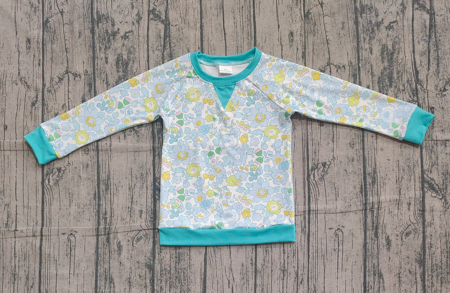 Blue flowers design kids girls long sleeve yoga t-shirt top preorder