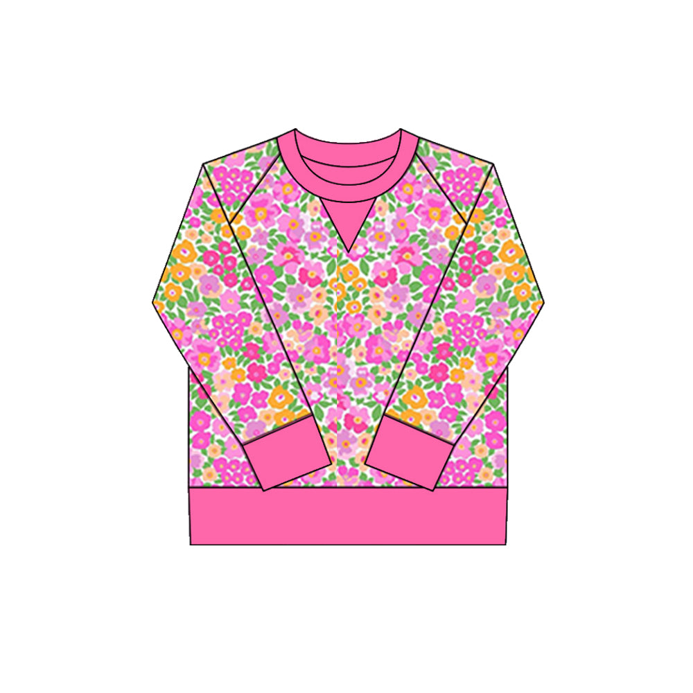 Pink flowers design kids girls long sleeve yoga t-shirt top preorder