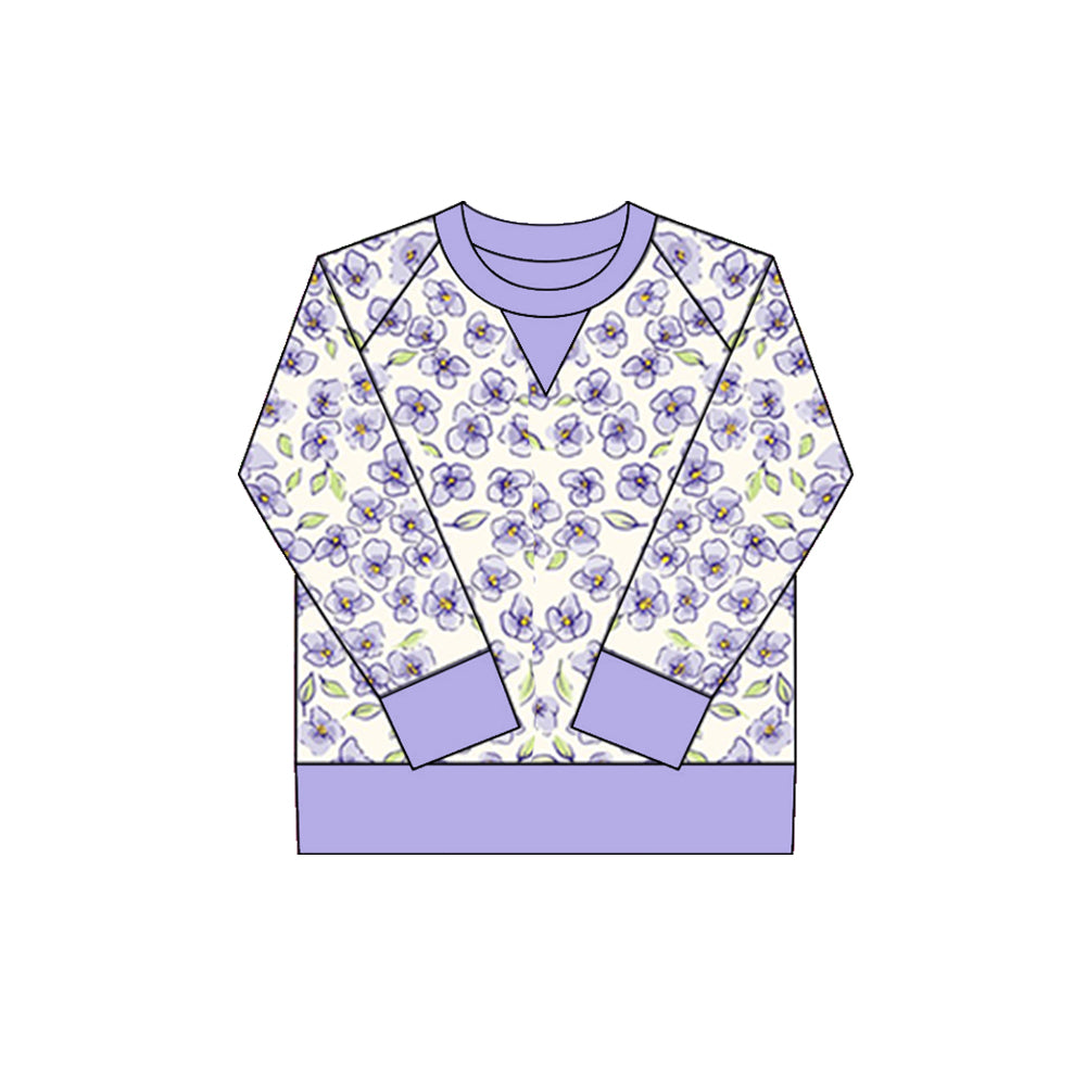 Lavender flowers design kids girls long sleeve yoga  t-shirt top preorder
