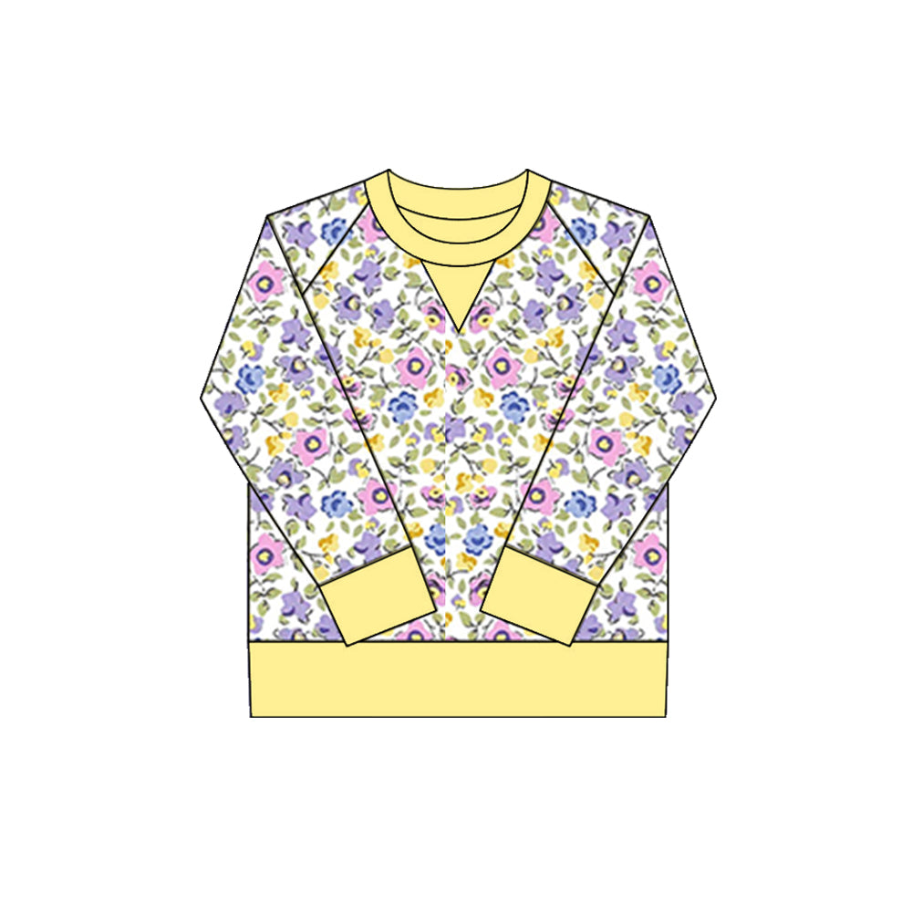Lavender pink yellow flowers design kids girls long sleeve yoga  t-shirt top preorder