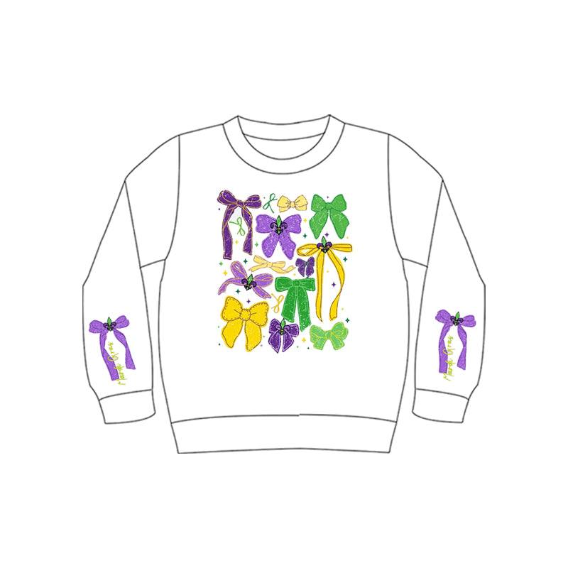 Kids baby girl mardi gras bow design long sleeve top preorder