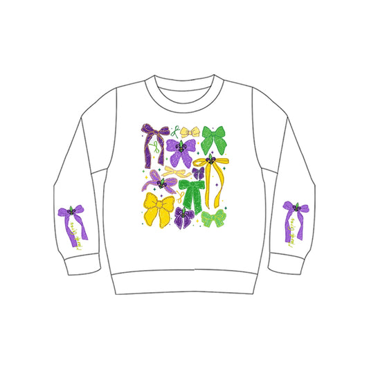 Kids baby girl mardi gras bow design long sleeve top preorder