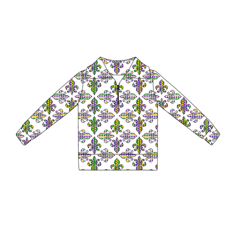 Girls mardi gras design yoga pullover top preorder