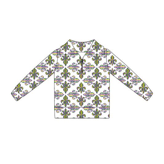 Girls mardi gras design yoga pullover top preorder