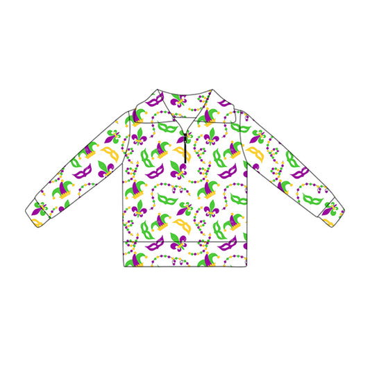 Girls mardi gras design yoga pullover top preorder
