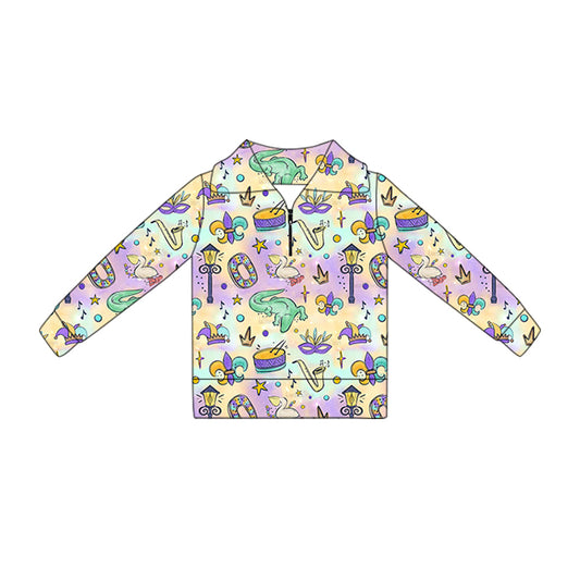 Girls mardi gras design yoga pullover top preorder