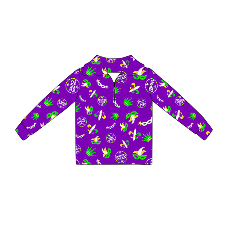 Girls mardi gras design yoga pullover top preorder