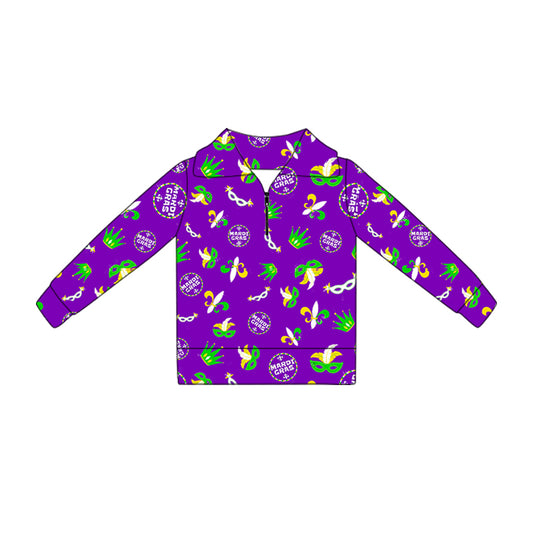 Girls mardi gras design yoga pullover top preorder