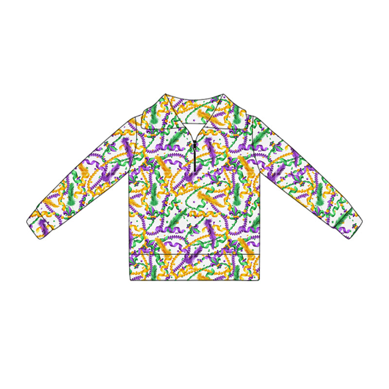 Girls mardi gras design yoga pullover top preorder