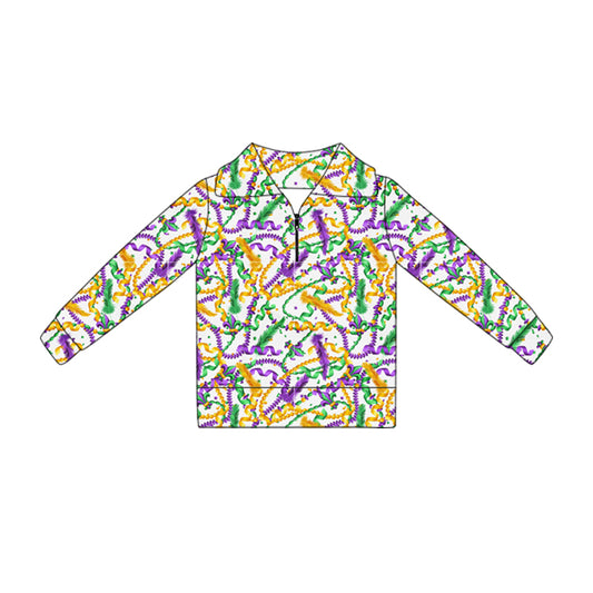 Girls mardi gras design yoga pullover top preorder