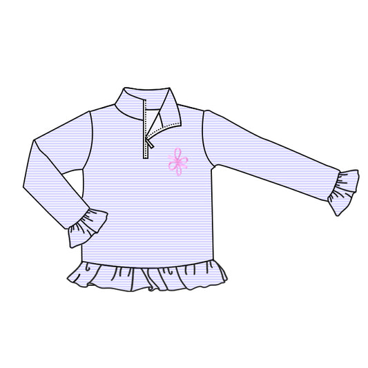 Girls lavender bow design long sleeve pullover top preorder