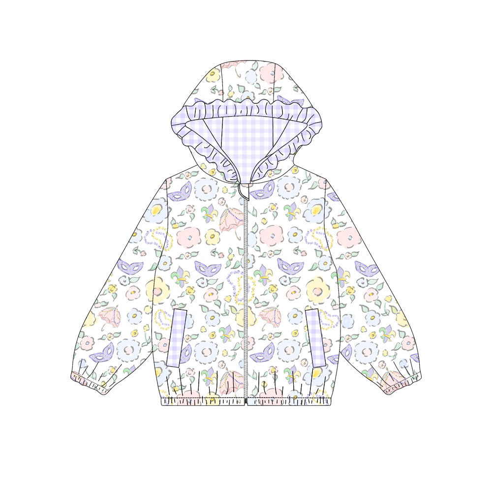 Mardi Gras floral design kids girls long sleeve hoodie top preorder