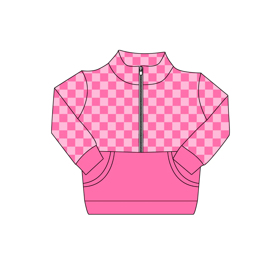 Pink checkered design baby girl long sleeve pullover top preorder