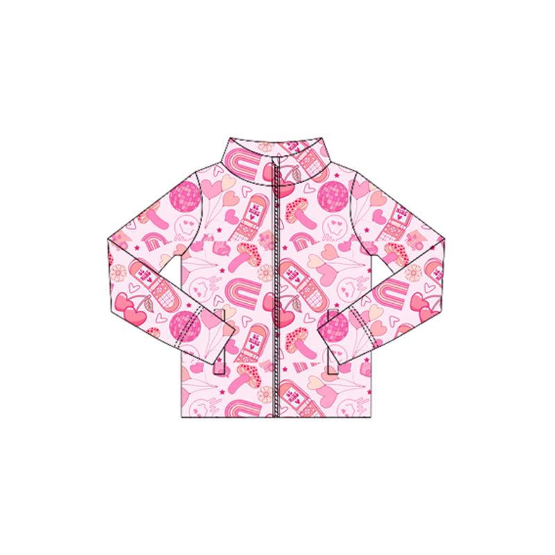 Girls valentine heart long sleeve yoga zip top preorder