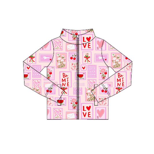 Girls valentine heart long sleeve yoga zip top preorder