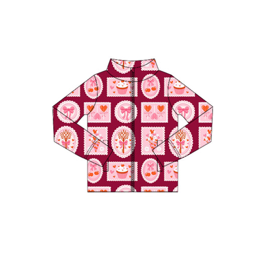 Girls valentine heart long sleeve yoga zip top preorder