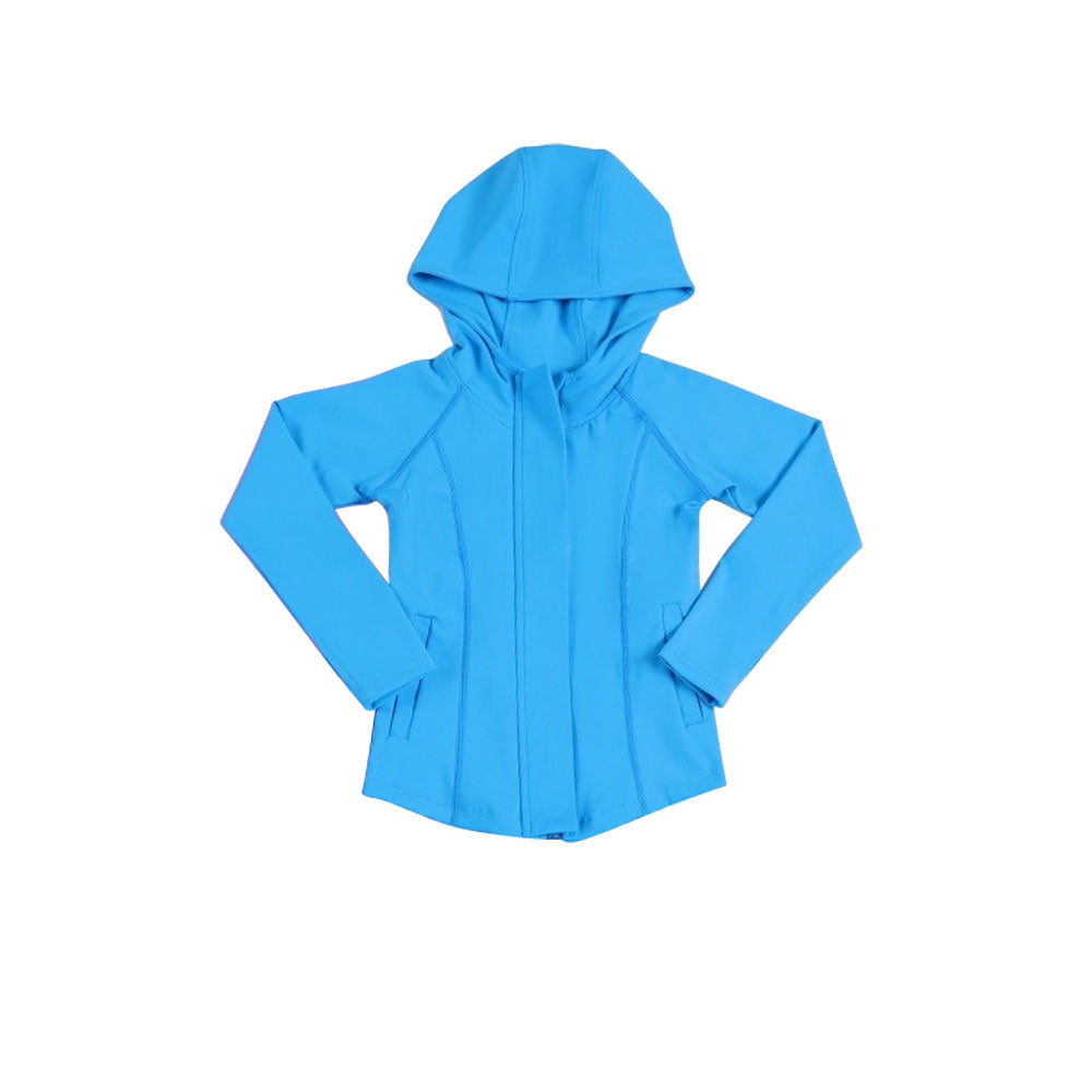 Girls blue color long sleeve yoga hoodie top preorder