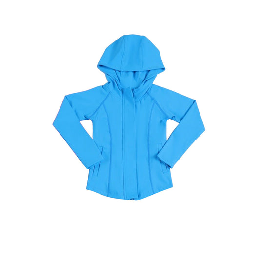 Girls blue color long sleeve yoga hoodie top preorder